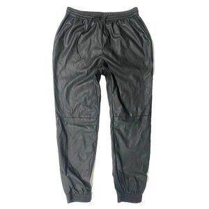 GUESS Faux Leather Joggers Black Large Drawstring Elastic Waist Goth Rocker Chic